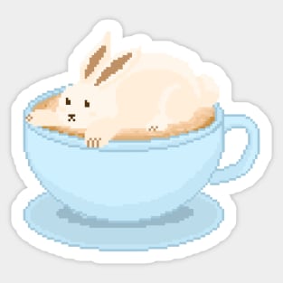 Cute bunny cappuccino in a blue cup Sticker